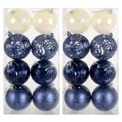 Pack Of 16 Christmas Tree Baubles Mixed Design Decorations 8cm -XS Stock Shop XS7474 1 opt