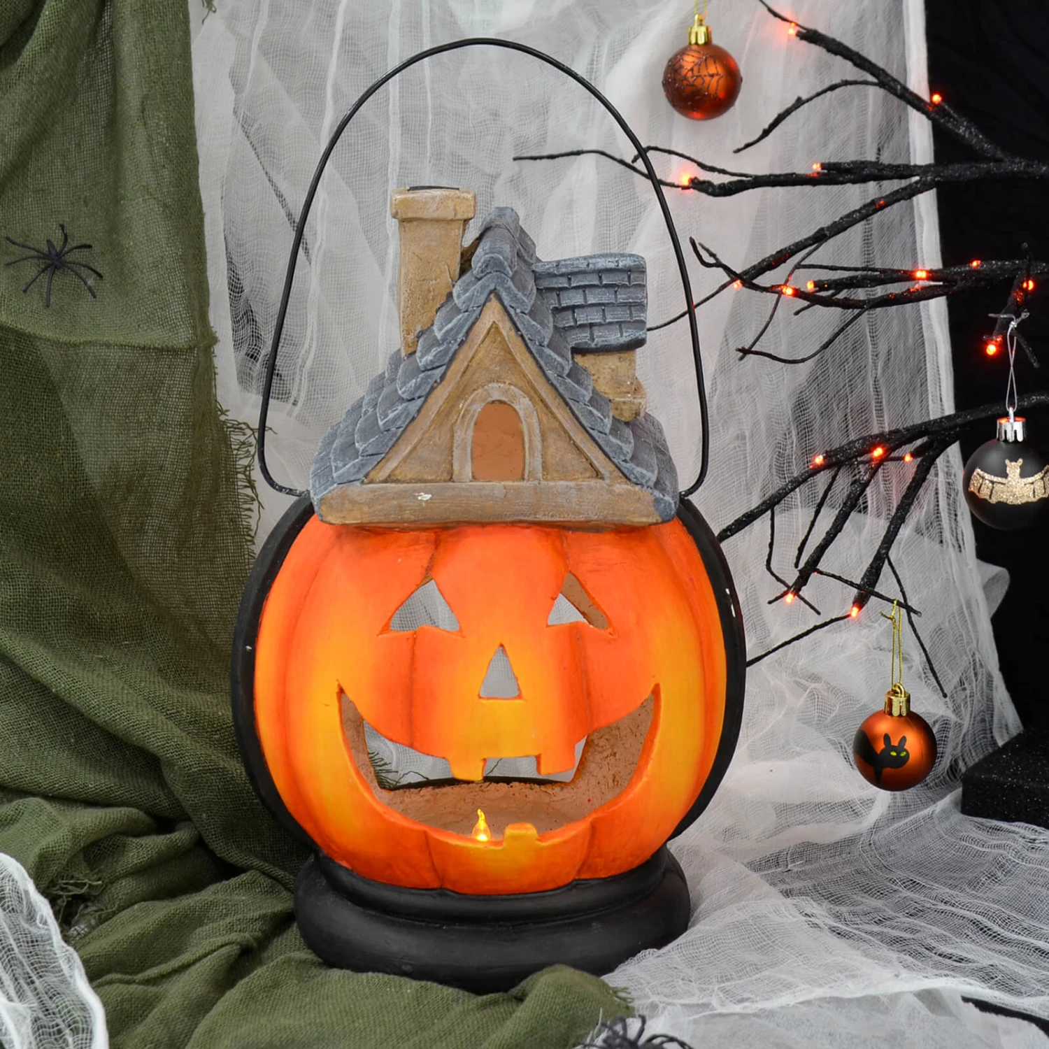 Pumpkin House Lantern Candle Holder Halloween Decoration 38cm 1 Pumpkin House Lantern Candle Holder Halloween Decoration 38cm