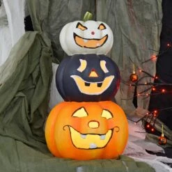 LED Pumpkin Lantern Stack Trio Halloween Decoration 60cm