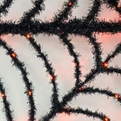 Light Up Spiders Web Black Tinsel Orange LED Decoration 80cm -XS Stock Shop XS7531 2 opt