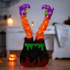 Light Up Witch Legs In Cauldron Halloween Decoration 72cm