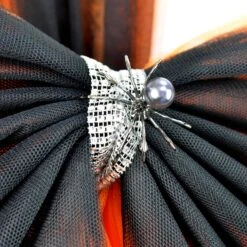 Halloween Door Bow Orange Black Net Diamante Spider Pin -XS Stock Shop XS7576 3 opt