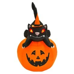 Giant 4ft Inflatable Light Up Pumpkin Black Cat Halloween Outdoor Decoration