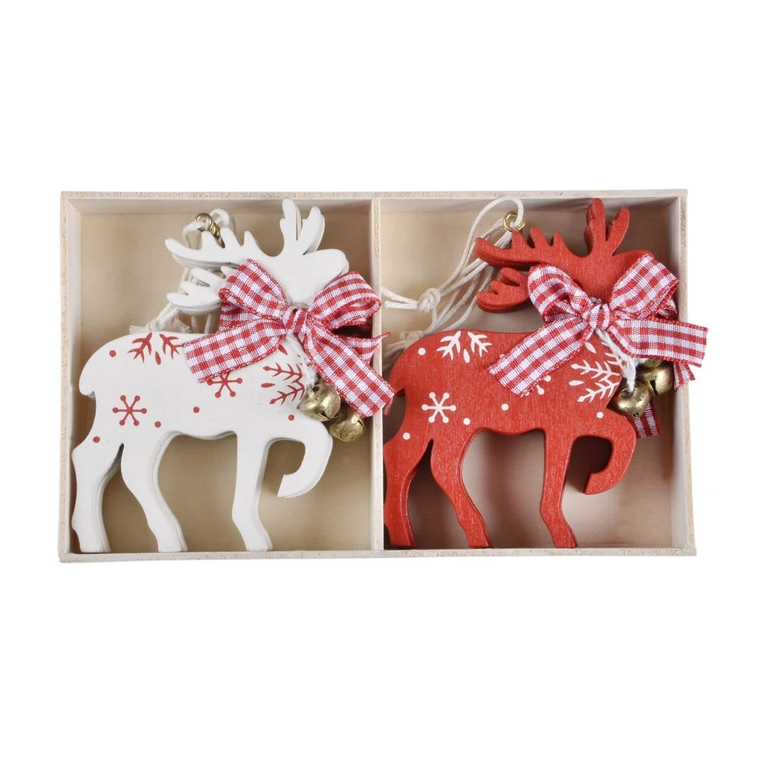Set Of 6 Reindeer Christmas Tree Decorations Wooden Boxed 8 Set Of 6 Reindeer Christmas Tree Decorations Wooden Boxed - Image 8
